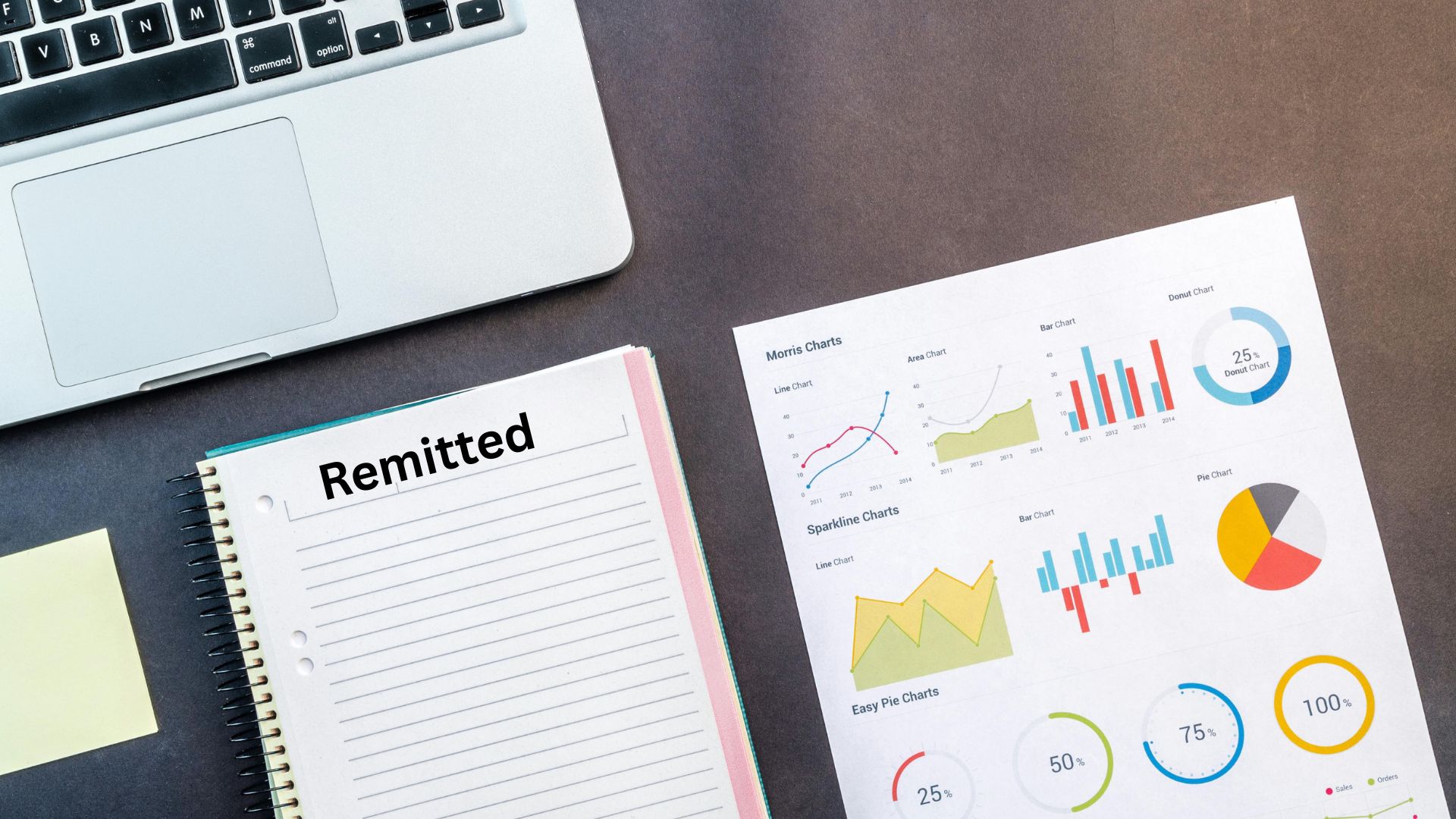 document showing payment remitted status on a desk